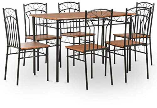 vidaXL Essgruppe 7-TLG. Esstischset Esszimmergarnitur Sitzgruppe Esszimmertisch Küchentisch Esstisch mit 6 Stühlen MDF Stahl Braun
