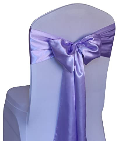 WELMATCH Lavender Satin Chair Sashes Ties 50 pcs Wedding Banquet Party Event Decoration Chair Bows (Lavender, 50, 6.5x108)