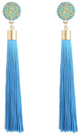 YAZILIND Quaste Ohrringe Bohemian Dangle Drop Ohrringe für Frauen Mädchen Lange Quaste Ohrstecker Frauen Geschenke Blau