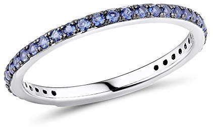 namana Schmaler Sterling Silber Ring für Damen. Blauer Ring mit Zirkonia-Edelsteinen. 925 Sterlingsilber Ringe für Frauen mit blauen Steinen. Ring Größe 52
