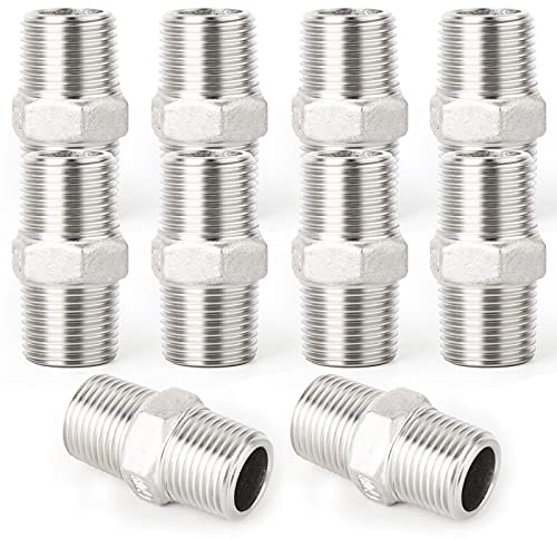 ERGAOBOY 10 pièces raccords de tuyauterie à embout hexagonal en acier inoxydable 304, filetage BSP mâle 1/2 à mâle 1/2, raccord adaptateur droit