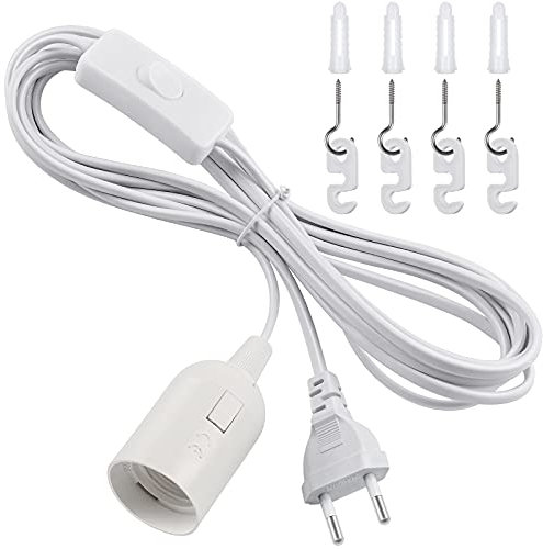 DiCUNO E27 Lampenfassung mit Schalter, E27 Lampensockel mit 4M Netzkabel und EU Stecker, für Lampenaufhängung, Pendelleuchten, Deckenlampen, DIY Projekte, Weiß, 1er-Pack