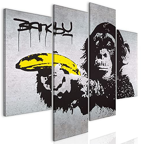 decomonkey Bilder Set Banksy Affe 126x98 cm 4 Teilig Leinwand Bilder Bild auf Leinwand Vlies Wandbild Kunstdruck Wanddeko Wand Wohnzimmer Wanddekoration Deko Art Street Mit Banane