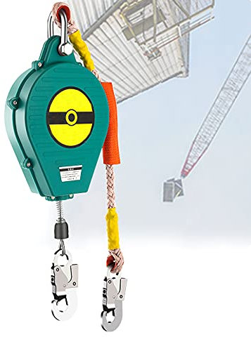 S-pomy Höhensicherungsgerät 3-20m Absturzsicherung Gurt mit Stahlseil und Haken, Fallschutz Selbsteinziehendes Rettungsleinenkabel für Wartungsarbeiten und Konstruktion, Doppelverriegelungsfunktion