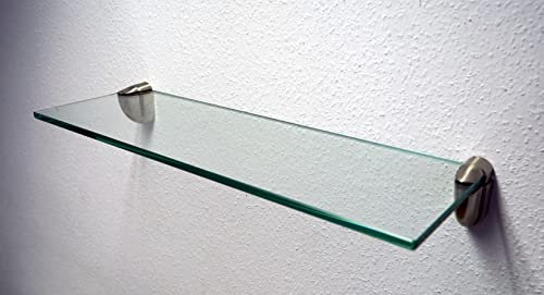 Dekoleidenschaft Wandregal aus 6mm Glas, klar, Verschiedene Formen und Größen, Glasregal, Glasboden, Glasablage, Badregal, Eckregal Bad Ablage Regal (Wandclips Midas Silber, 60x20 cm)
