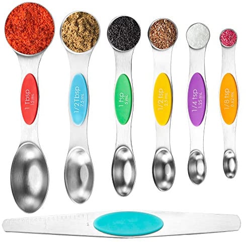 Igluu Meal Prep - Set di misurini magnetici in acciaio inossidabile, cucchiai impilabili su entrambi i lati, adatto in barattoli di spezie per misurare ingredienti secchi e liquidi, set di 7