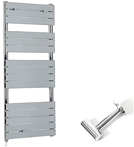 Milano Lustro 600W Chrome Flat Panel Electric Heated Towel Rail Cable Cover - 1512mm x 450mm
