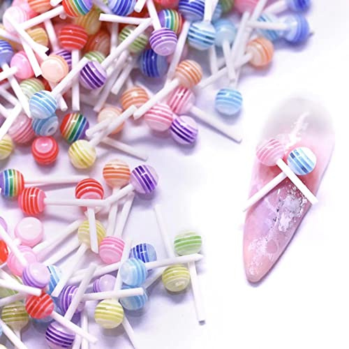 RUNRAYAY 200 Stück 3D Candy Lollipop Nail Charms, Bunte Mini-Harz-Zucker-Gummibonbon-DIY-Nagel-Strass-Zubehör-Karikatur-Maniküre-Versorgungsmaterial-Valentinsgruß