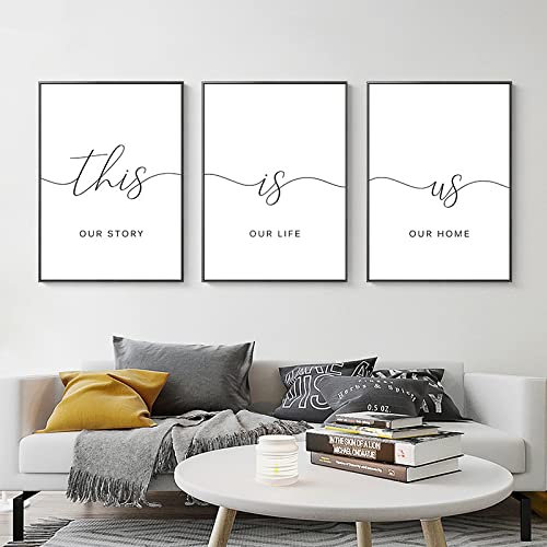 Minimalistisches Schwarz-Weiß-Leinwandgemälde „This Is Us Our Life Our Story Our Home“, 3-Teiliges Poster Und Druck, Wandkunst, Bild, Heimdekoration 50Cmx70Cm Kein Rahmen