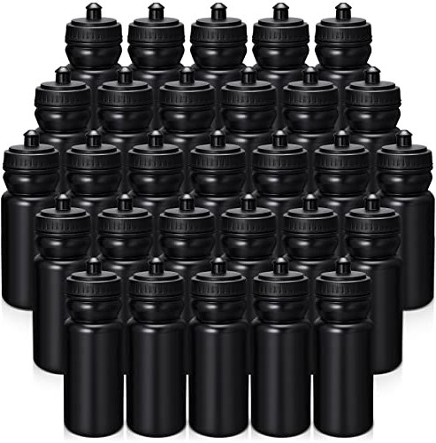 50 Stück Sport-Wasserflaschen, 590 ml, Wasserflaschen, wiederverwendbar, Kunststoff, BPA-frei, leere Wasserflaschen für große Sportveranstaltungen, Jungen, Mädchen, Erwachsene (schwarz)