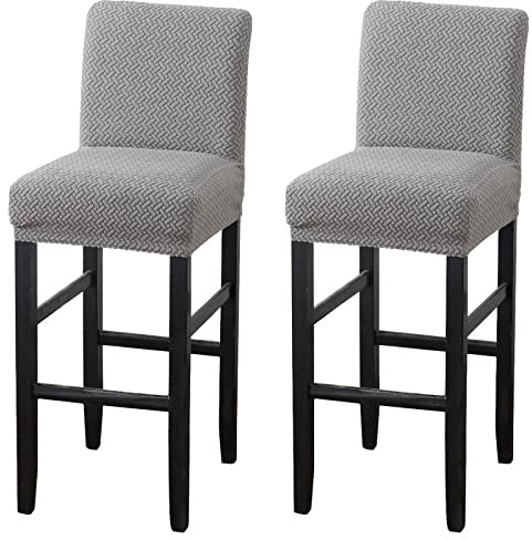 MUPOO Bar Stuhlhussen,2 Stück Stretch Jacquard Abnehmbarer Waschbarer Stuhl Schonbezug,Dining Chair Barhocker Zähler Schonbezüge Esszimmer Stuhl Schonbezug(2 Stück Hellgrau)