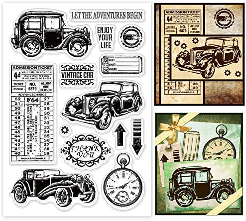 PandaHall Auto-Bastelstempel, Wort-Gummistempel Klarer Stempel Transparente Silikonstempel Klare Briefmarken für Neujahr Kartenherstellung Fotoalbum Tagebuch DIY Scrapbooking, 11x16cm