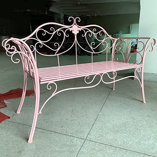 Retro Gartenbank, Gartenbank Metall für Den Außenbereich, 2-Sitzer mit Gebogener Rückenlehne und Armlehne, Zweisitzer-Stühle für Park, Hof, Veranda, Rasen, Hinterhof, Montage Max 250 Kg ( Color : Pink