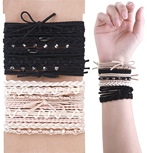 20 Stücke Boho Haargummis Armbänder Mädchen Stretch Pferdeschwanz Niedliche Armband Haargummi Bruchsicheres Haar Stretch Accessoires für Dickes Dünnes Haar Damen Boho Armband Haargummi