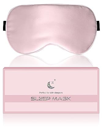 Aosun Silk Sleep Mask, Eye Mask, 22Momme 100 Percent Pure Mulberry Silk Blackout Anti-Allergy Natural Silk Eye Mask with Adjustable Headband, Suitable for Men and Women(Pink)