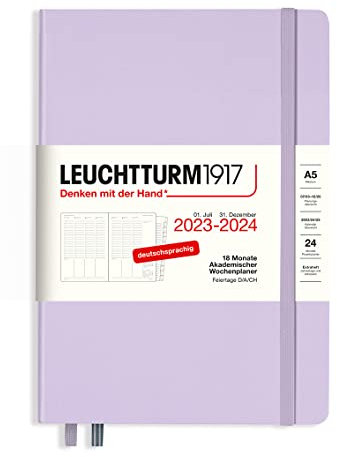 LEUCHTTURM1917 367548 Akademischer Wochenplaner Medium (A5) 2024, 18 Monate, Lilac, Deutsch