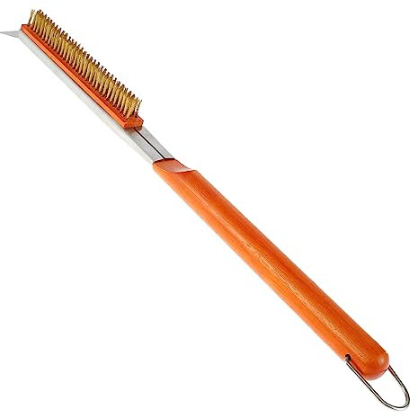 Pizzaofen Bürste mit Kupferdrahtbürste und Schaber Grill Reinigungsbürste für Pizzaofen Gasgrill,Ofenbürste, Grillrost, Holzkohlegrill, 53.5cm
