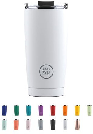 Cool Bottles - Tumbler - Vaso Térmico de Acero Inoxidable - 550 ml - Mono White - Taza de Café - Altura 18 cm - Bebidas Frías 10 horas y Calientes 5 horas - Tapa Hermética - Libre de BPA