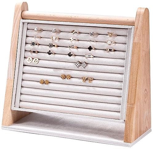 Fopytu 10 Slots Holzringe Display Stand Tablett Flanellfutter Vertikaler Lagerhalter Rack Für Stollen Schmuck Organizer