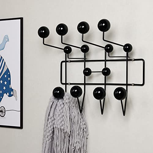 SXFYWYM Wandgarderobe | Hängegarderobe Für Den Eingangsbereich | Klassischer Garderobenständer Mit Bemalten Kugeln Aus Massivem Walnussholz, Holzfarbener Kleiderbügel Zum Aufhängen Von Hüten