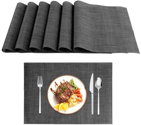 KEWUZY Sets de Table Lavables,Lot de 6 Sets de Table Plastique PVC,Résistant à la Chaleur, Antidérapant,Facile à Nettoyer et Stocker,pour Cuisine Table à Manger