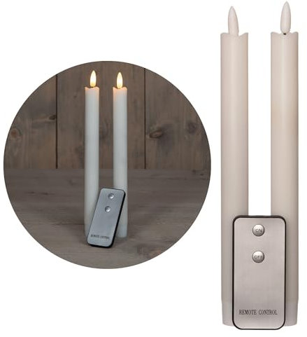 Novaliv Stabkerzen LED mit Timer Weiss 2er Indoor mit 6 Stunden Timer - ECHTWACHS 23cm Höhe für Kerzen 2,2cm Durchmesser 2 AAA Batterien notwendig LED Stabkerzen flackernde Flamme bewegliche Flamme