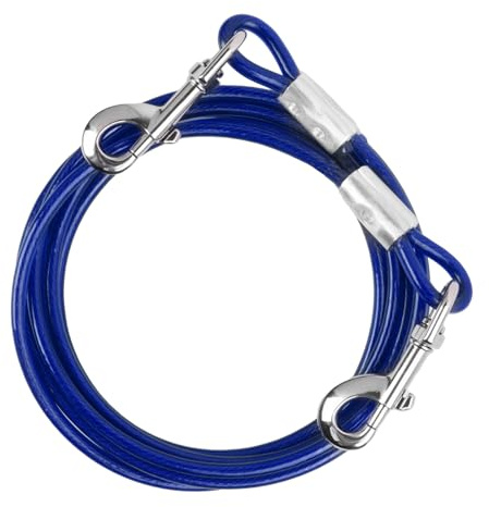 Guinzaglio per animali da compagnia, 6 mm, fino a 250 kg, cavo di fissaggio per cani piccolo medio, grande antimorso, catena di sicurezza cordino cane con gancio girevole per esterno (blu, 10 m)