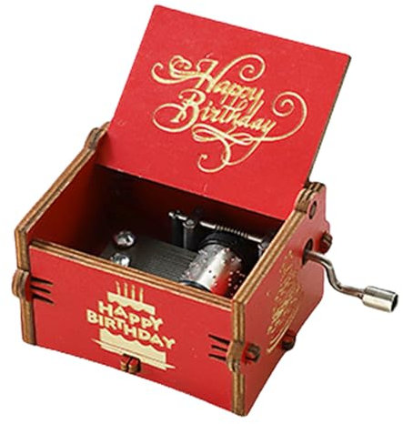 PHASZ Gravierte Spieluhr, rote Gravur, Vintage-Holzhandkurbel, Spieluhr – einzigartiges Geschenk für Liebhaber, Freund, Freundin, Ehemann, Ehefrau zum Geburtstag, Valentinstag