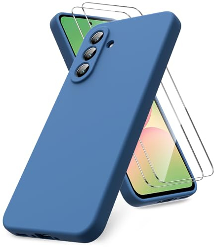 Vansdon Handyhülle kompatibel mit Samsung Galaxy A56 5G Hülle-Blau | Inklusive 2 Stück Panzer Schutz Glas, weiche TPU Flüssigsilikonhülle, stoßfestem Gummi Silikongel Fall