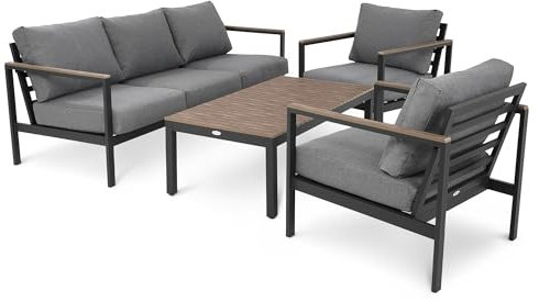 di volio Gartenmöbel-Set Tivoli, Terrassenmöbel aus wasserfestem Materialien, Gartenmöbel für 5 Personen - Couchtisch & 3-Sitzer Sofa & 2 Sessel Grau
