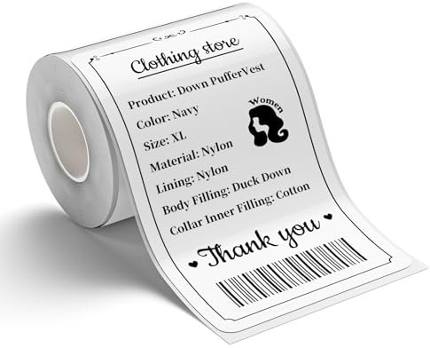 NIIMBOT Etikett für B1 B21 B3S, wasserfeste Aufkleber 2 x 3.15 (50 * 80mm) für Kleidungsetiketten, Glasetiketten, Barcode, Kleinunternehmen, 95 Stück pro Rolle, weiß
