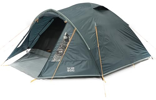 Vango Tay Tent with Porch and Darkened Bedroom, Compact, Lightweight, Dome, Easy to Pitch, Backpacking, Festivals, Wild Camping, Hiking, 3000mm HH (Deep Blue, 400 (4 Person))