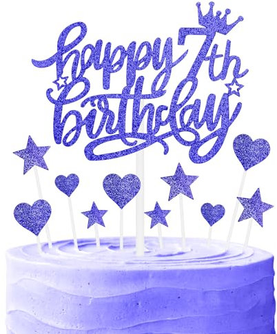 Nachtfall Geburtstag Kuchen Cupcake Toppers, blaue Kuchen Toppers für Kuchen, Royal Blue Happy 7th Geburtstag Kuchen Topper,Kuchen Cupcake Topper für Mädchen Jungen 7th Geburtstag Kuchen Dekorationen