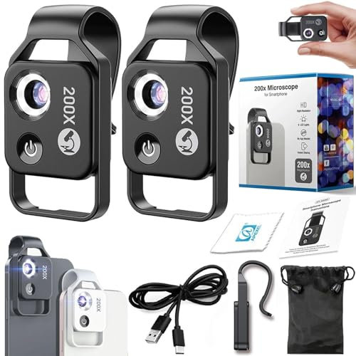 Nano Zoom,Nano Zoom X200,nanozoom,Nano Zoom Für Smartphone,apexel 200x Mini-mikroskop Für Smartphone-Kamera,nanozoom Für iPhone,Nano Zoom Für Handy,Smartphone Mikroskop (2 pcs Black)
