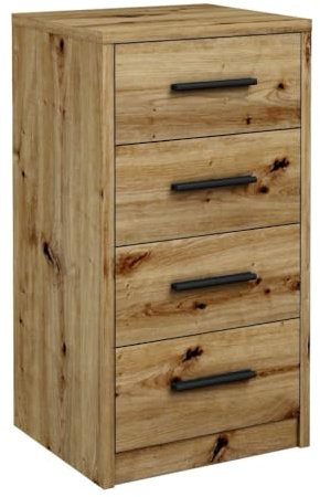 MATKAM Kommode Bodo 4S mit Vier Schubladen, H/B/T 75 x 40 x 35 cm, Griffe in Metall-Optik, Führungsschienen aus Metall (Artisan Eiche)