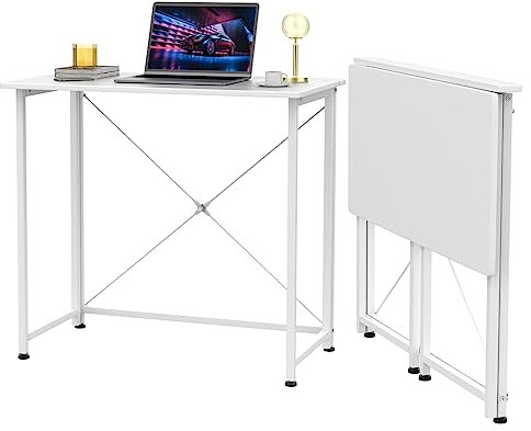 HAMHAIGO Mesa Escritorio Plegable de 80 x 45 x 74 cm Mesa de Ordenador Blanco Escritorio para el hogar Escritorio Mesa Auxiliar Plegable para Exterior, Cocina
