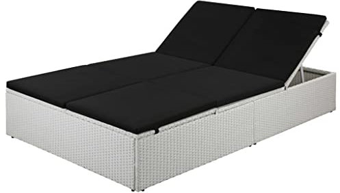 Hommdiy Sonnenliege mit Auflage Doppelliege Gartenliege Relaxliege Gartenmöbel Liege Freizeitliege Strandliege Liegestuhl Poly Rattan Weiß