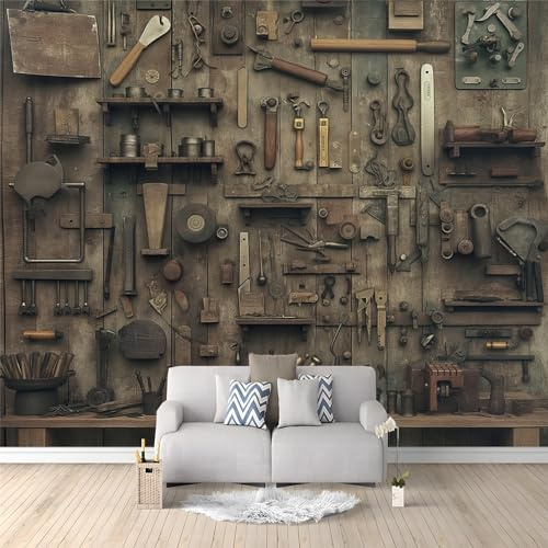 Papier Peint 3D Panoramique Atelier Vintage Intissé Murale Tapisserie pour Salon Chambre Enfant Restaurant Couloir TV Fond Décor Mural 350 x 256 cm