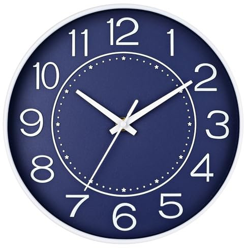 HZDHCLH Funk Wanduhr Geräuschlos Lautlos Nicht Tickend 25 cm Leicht Ablesbare Uhr für Küche, Wohnzimmer, Schlafzimmer, Badezimmer, Heimbüro (Navy blau)