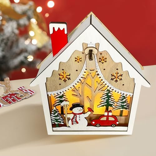 Decoration Noel Interieur Maison, Deco Centre De Table De Noel, Décorations De Noël En Bois Lumineux, Led Maison Bois Lumineuse Accessoire, Déco De Noel Lumineux Village Miniature Lumières (B)