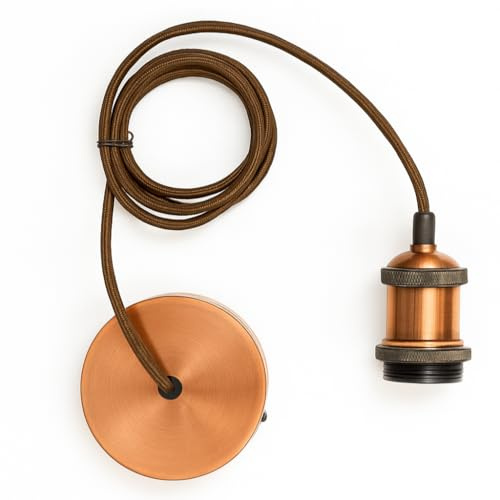 CGC Lighting Indoor Ceiling Adjustable Suspended Pendant and Matching Ceiling Rose Light Fitting E27 Lamp Holder (Copper)
