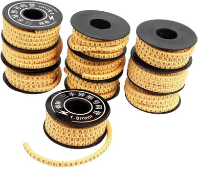 TUCKBOLD 10 Pcs Yellow Flexible PVC Number 0-9 Print 1.5mm2 Wire Cable Markers Tag Automotive Parts