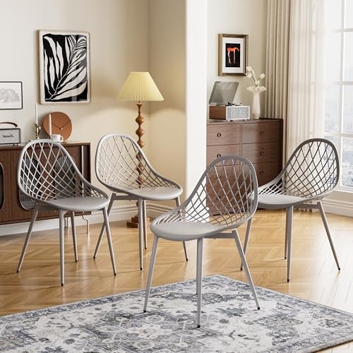 buybyroom küchenstühle 4er Set, Esstisch Stühle Esszimmer,Wohnzimmer stühle küche, PP-Kunststoffstuhlschale, Metallstuhlbeine mit Verstellbaren Füßen, Esszimmerstuhl 120 kg Tragkraft, Grau