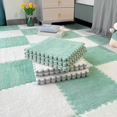 Mint Plush EVA Foam Floor Mat, Carpet Squares Puzzle Mat - Anti Slip Interlocking Tiles for Baby's Floor