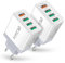 2-Pack USB Ladegerät Mehrfach, Quick Charge 3.0 schnellladegerät, 33W 4-Port Multi USB Netzteil, kompatibel mit iPhone 16 15 14 13, Galaxy 24 23 22, LG, Google Pixel (Weiß)