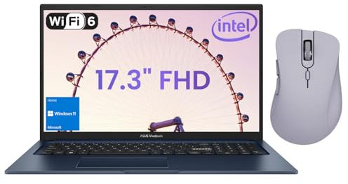 ASUS Vivobook - Computer portatile FHD IPS da 17,3, Intel Core i3-1215U, 40 GB di RAM, SSD PCIe da 1 TB, Type-C, HDMI, Webcam, Bluetooth, Wi-Fi 6, Windows 11 Home, blu, Bundle con mouse wireless