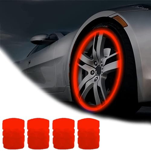 Qosigote Universal Fluorescent Tire Valve Caps, 2025 Upgraded Luminous Night Rider Valve Covers, Glow In The Dark Valve Cap for General Cars Motorbike Trucks Bicycle Decoration (Red,4PCS)