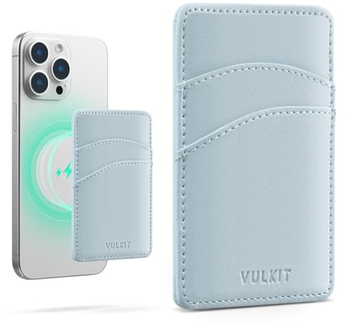 VULKIT Magnetic Phone Card Holder Slim Leather Women Phone Wallet RFID Blocking Credit Card Sleeves Magsafe Phone Card case for Back of Smartphone (Blue)