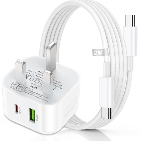 Rfish 30W Fast Charger for iPhone 15 16[MFi Certified]USB C Charger Plug with 2M Nylon Braided Type-C Cabe, Dual Port A+C Power Adapter,Compatible with iPhone 15/16 Series/iPad,for Galaxy S24/S23/S22,Pixel