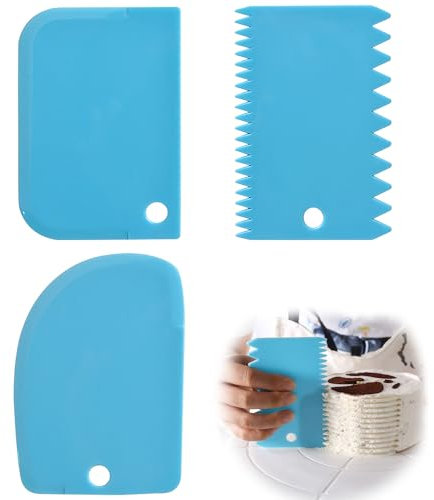 WOLMIK 3 Pcs Plastic Cake Scraper Spatula Set, Pastry Dough Fondant Cream Cake Edge Side Decorating Comb, Icing Smoother Cutters, Cake Decoration Baking